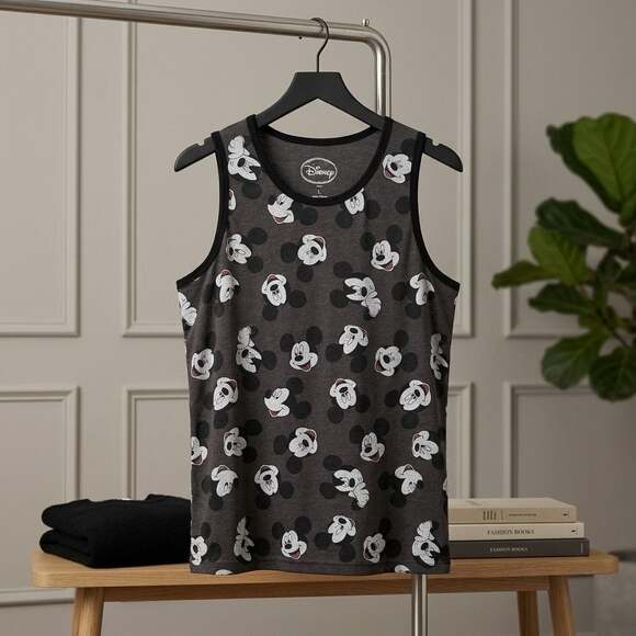 Disney Tops - Disney Mickey Mouse All-Over Print Sleeveless Tank Top Grey Size Large #1175